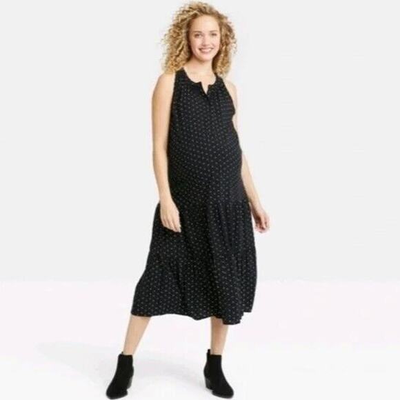 NEW The Nines by Hatch Maternity Dress Black Rayon Sleeveless Tiered Midi Size S - Picture 2 of 12